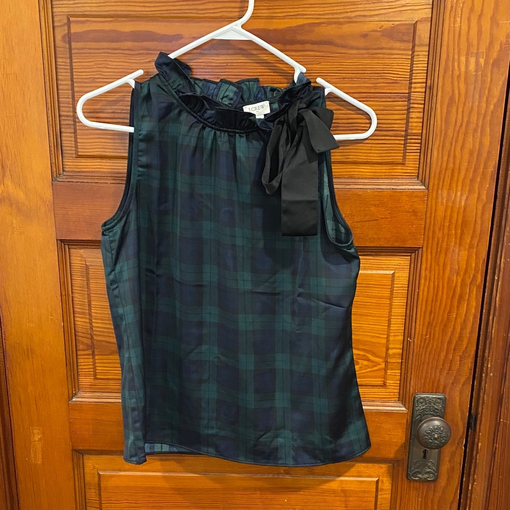 J. Crew Black and Green Plaid Sleeveless Blouse